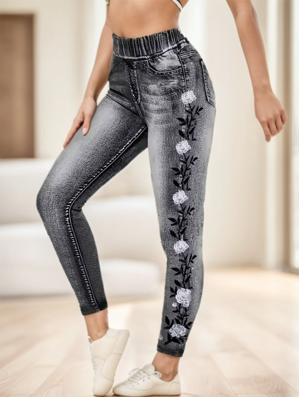 Women’s Printed Jeans - Grey / S - 4