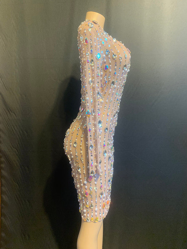 Women’s Rhinestone Birthday Short Party Dress