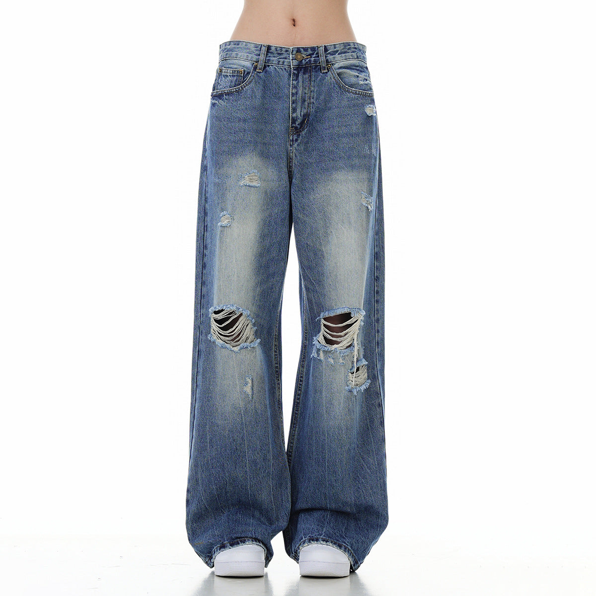 Women’s Ripped Washed Blue Jeans - Blue / S