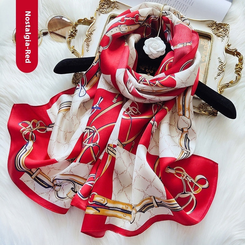Women’s Silk Scarf Spring And Autumn Thin Mother Style - Nostalgia Red / 170x53CM