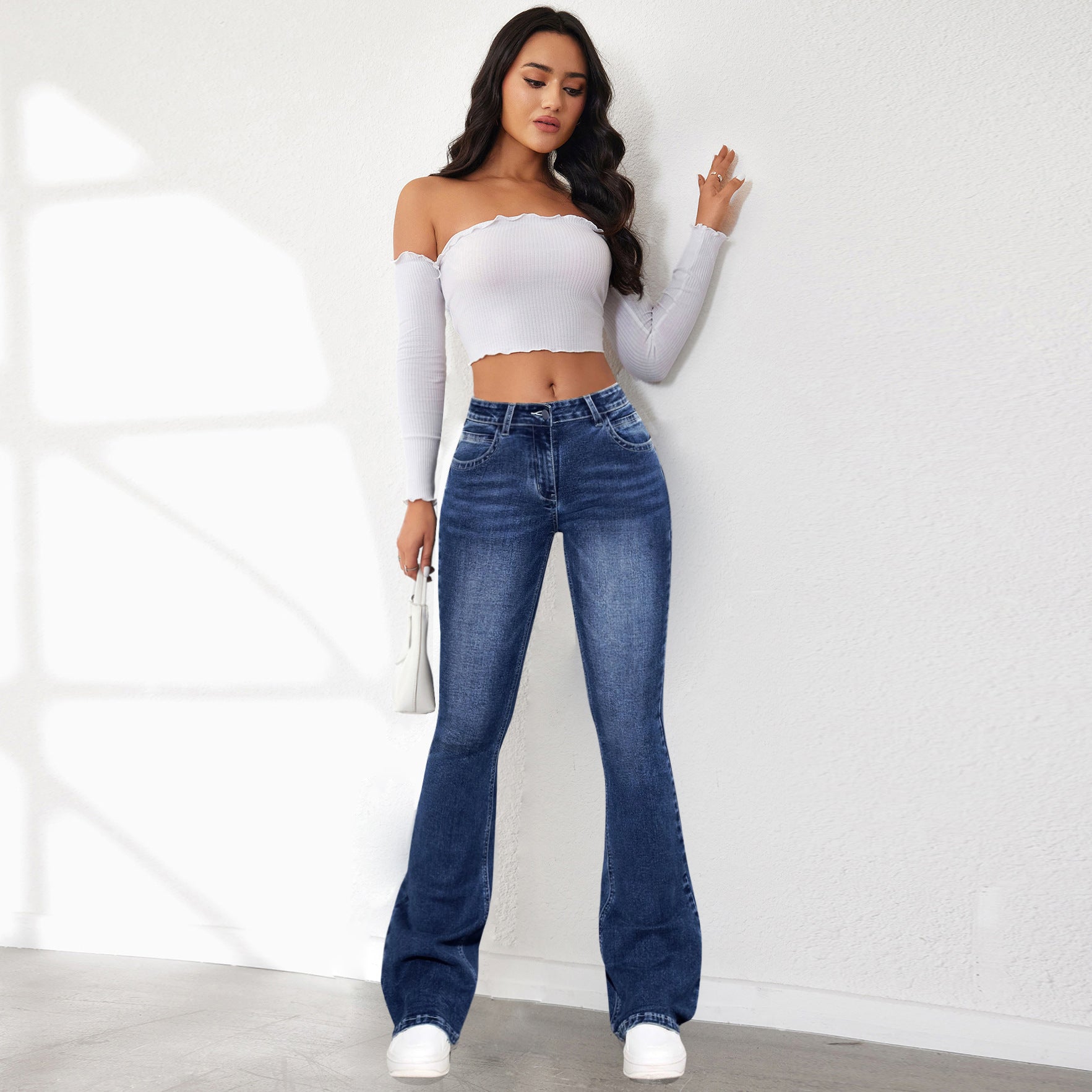Women’s Stretch Pants Denim Retro Washed - Blue / S