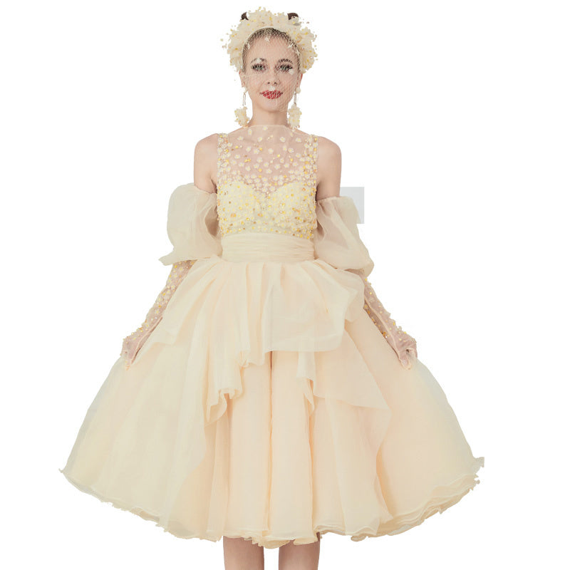 Women’s Temperament Fashion Slim Puffy Dress - Apricot / S