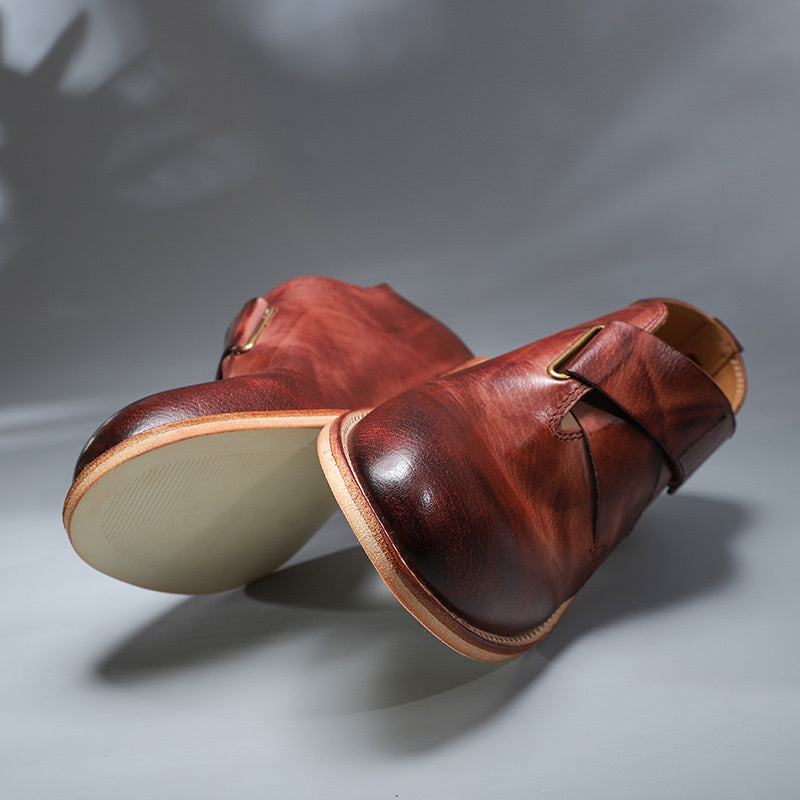 Pair of reddish-brown leather shoes made from layer cowhide for luxury fashion for all