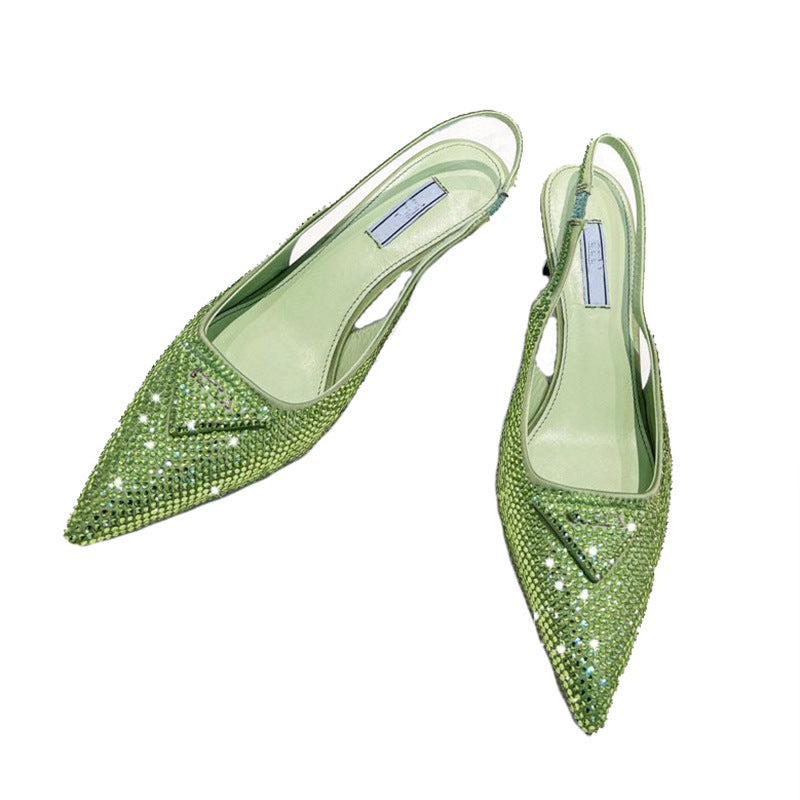 Women’s Triangle Pointed Rhinestone Cat Heel Sandals