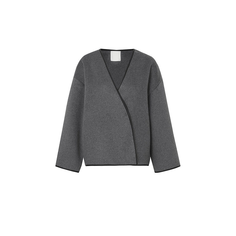 Women’s Wool Blend Contrast Color Binding Scarf - Dark Gray / S