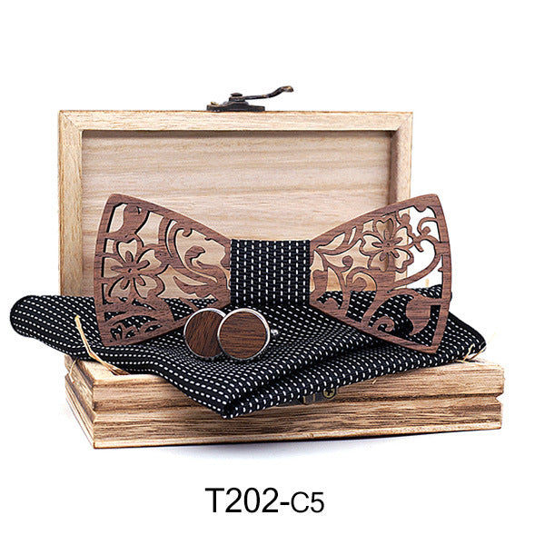 Wooden Hollow Fashion Bow Tie Cufflinks Set - T202 C4S
