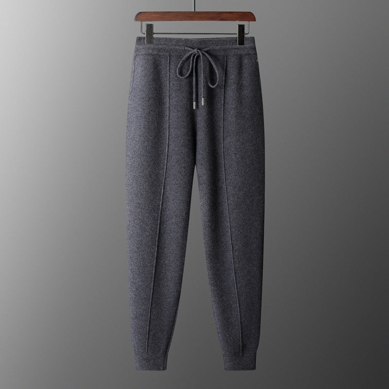 Wool Cardigan Men’s Stand Collar Zipper Knitted Sweater Coat Warm And Loose Cashmere Pants Men