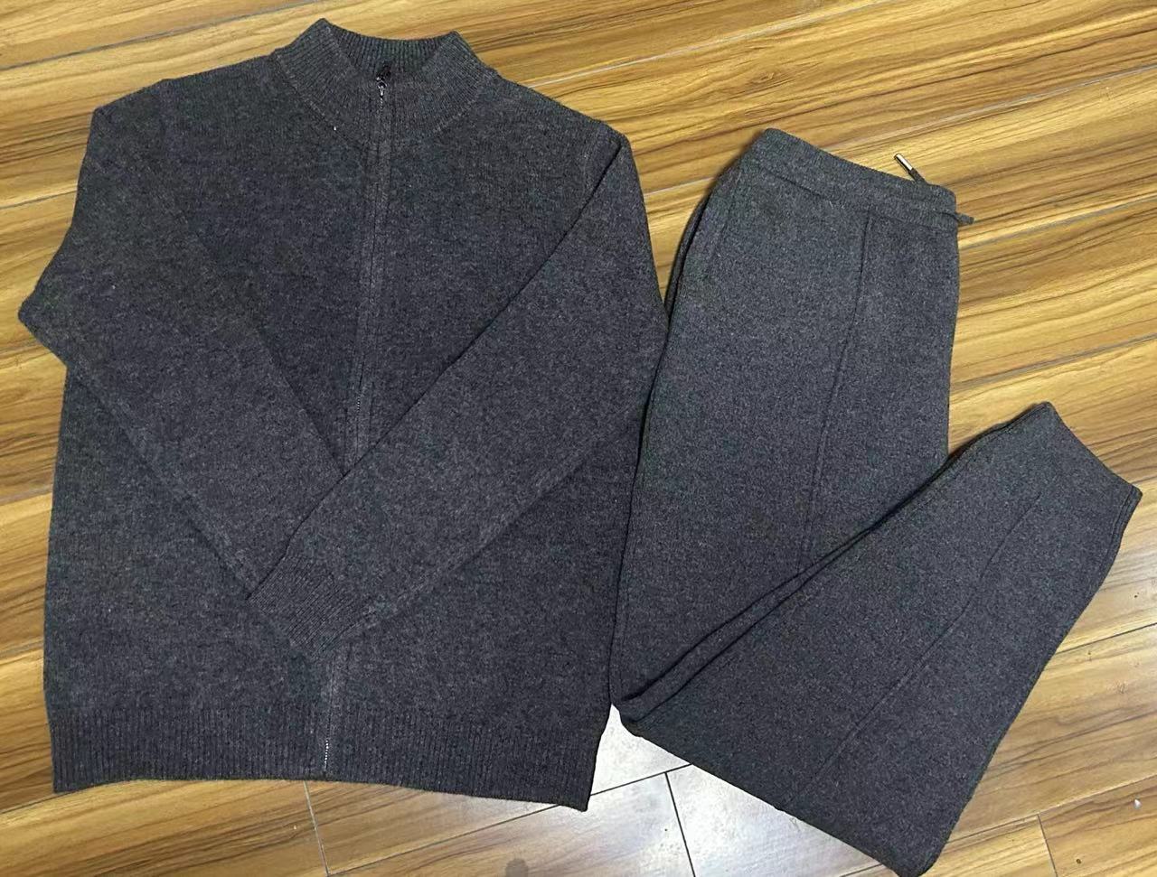 Wool Cardigan Men’s Stand Collar Zipper Knitted Sweater Coat Warm And Loose Cashmere Pants Men - Dark Gray / S
