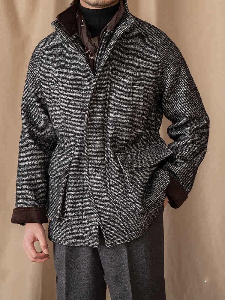 Wool Heavy Winter Warm Coat Vintage Stand Collar - Black / L