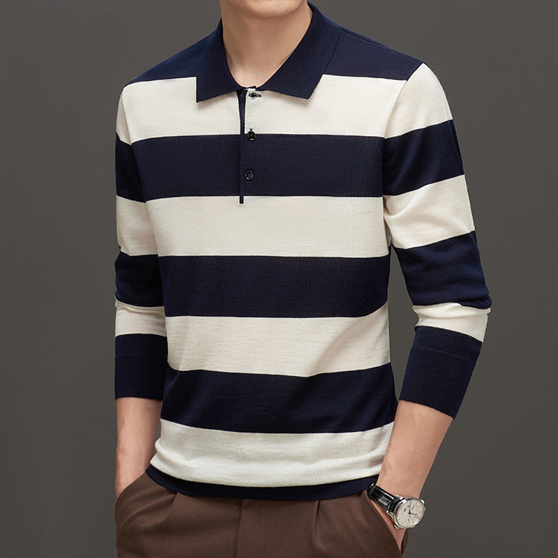 Men’s Fashion Casual Long Sleeve Jacquard Close-fitting Sweater - Navy Blue / M