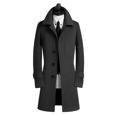 Wool Men’s Mid-length Korean Version Slim-fit British Style Business Windbreaker Coat - Dark grey / S