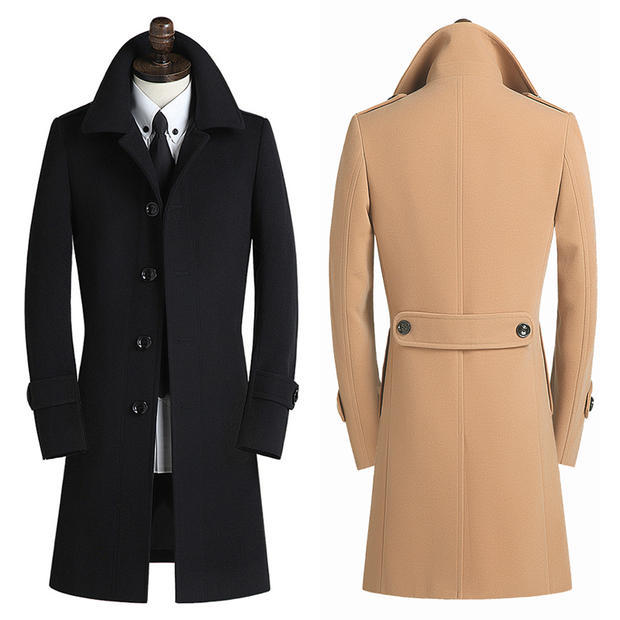 Wool Men’s Mid-length Korean Version Slim-fit British Style Business Windbreaker Coat