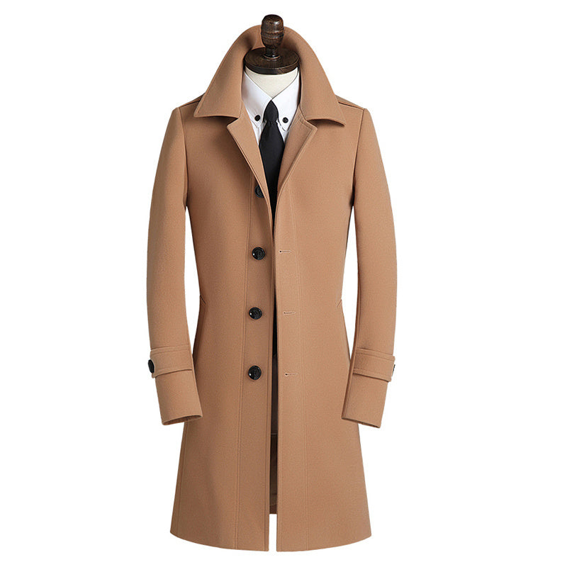 Wool Men’s Mid-length Korean Version Slim-fit British Style Business Windbreaker Coat - Brown / S