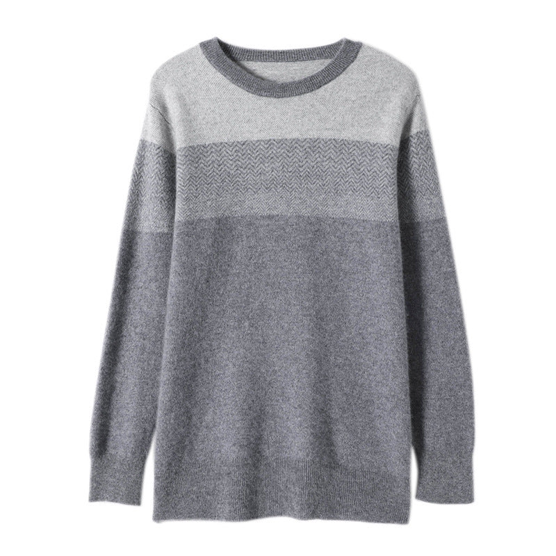Woolen Men’s Round Neck Autumn And Winter Stitching Pullover Plus Size Casual Sweater