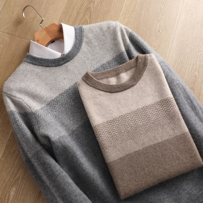 Woolen Men’s Round Neck Autumn And Winter Stitching Pullover Plus Size Casual Sweater