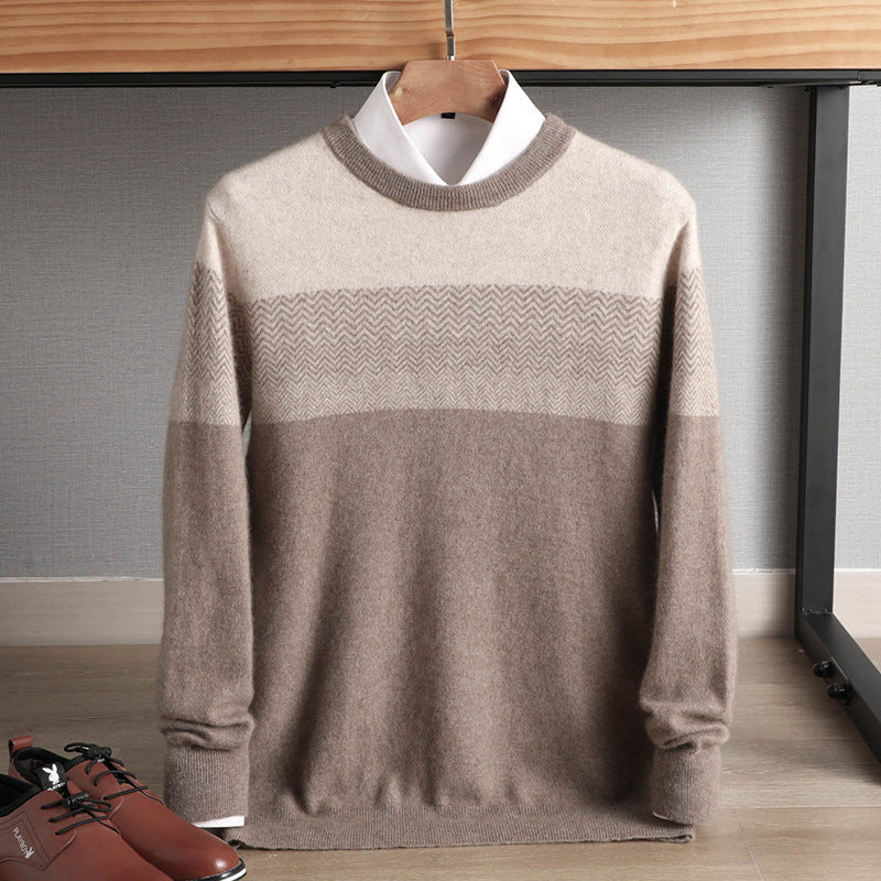 Woolen Men’s Round Neck Autumn And Winter Stitching Pullover Plus Size Casual Sweater - Camel / S