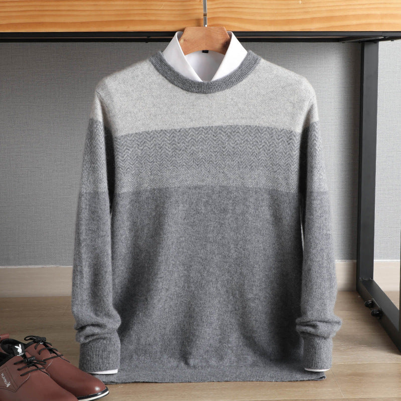 Woolen Men’s Round Neck Autumn And Winter Stitching Pullover Plus Size Casual Sweater - Gray / S