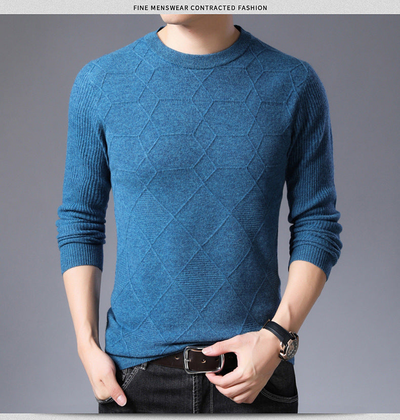 Solid-color round neck sweater - Blue / 120