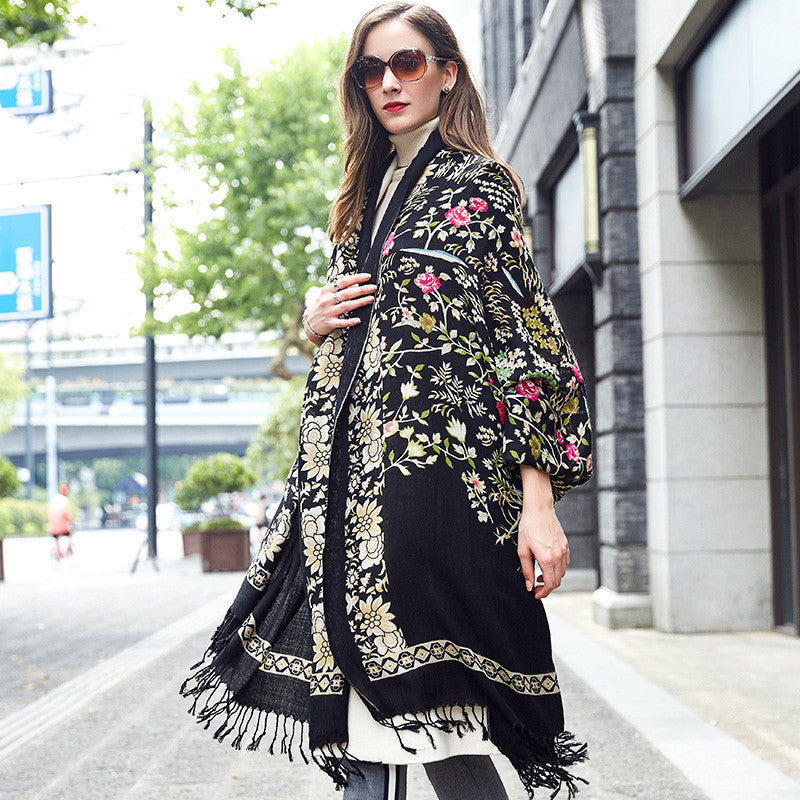 Wool Shawl Ladies Long Travel Cape - Green