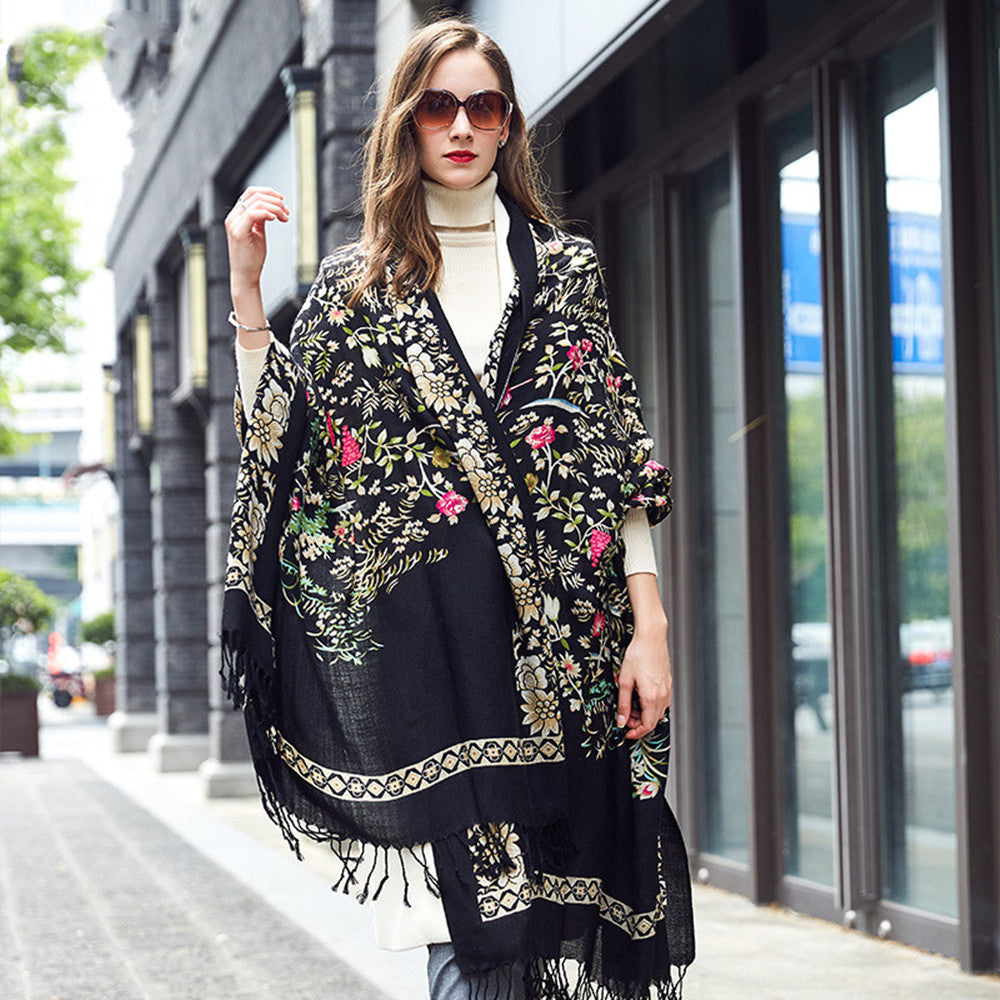Wool Shawl Ladies Long Travel Cape - Green
