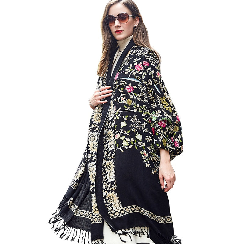 Wool Shawl Ladies Long Travel Cape - Green