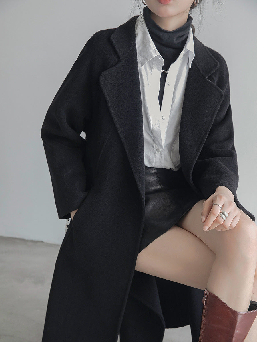 Fashion Loose Cool Woolen Coat Women - Black / S
