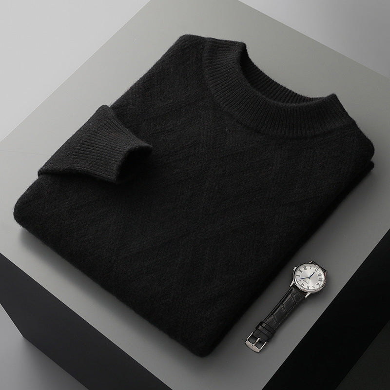 Woolen Sweater Men’s Half Turtleneck Thickened Sweater Casual - Black / S
