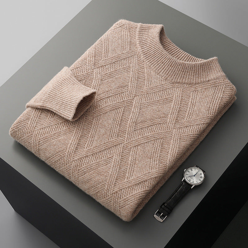 Woolen Sweater Men’s Half Turtleneck Thickened Sweater Casual - Camel / S