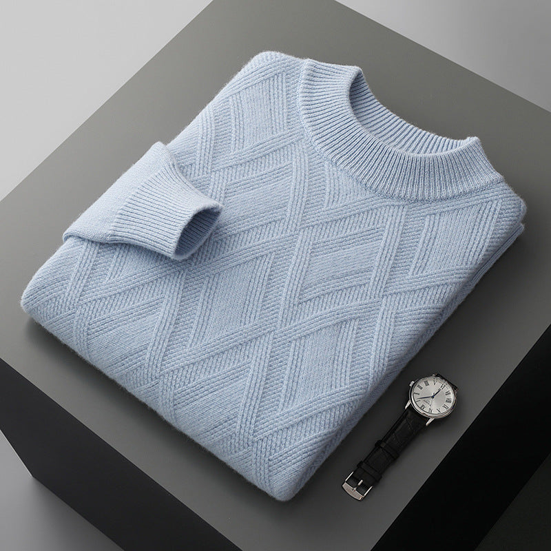 Woolen Sweater Men’s Half Turtleneck Thickened Sweater Casual - Light Blue / S
