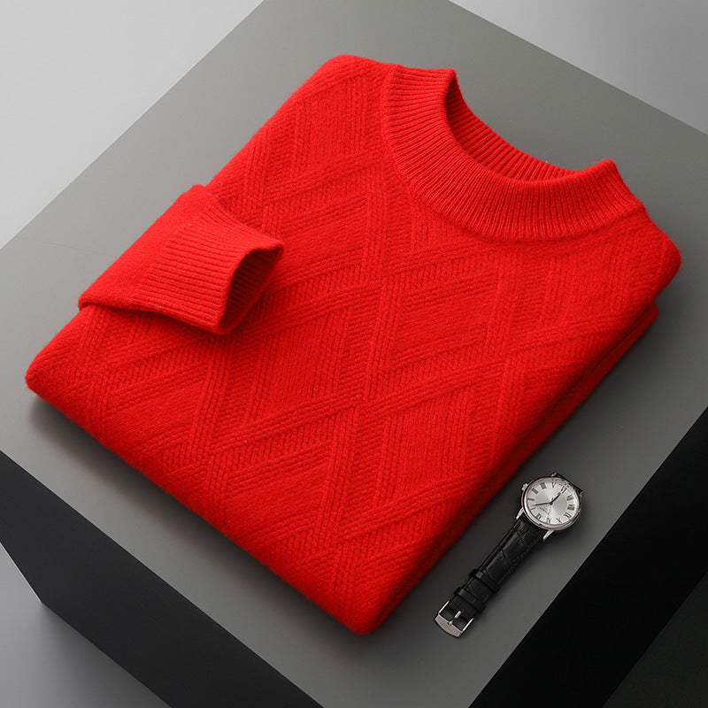 Woolen Sweater Men’s Half Turtleneck Thickened Sweater Casual - Red / S