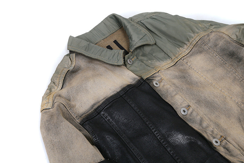 Worn Looking Washed-out Splicing Coating Brush Wax Deconstruction Denim Jacket Coat