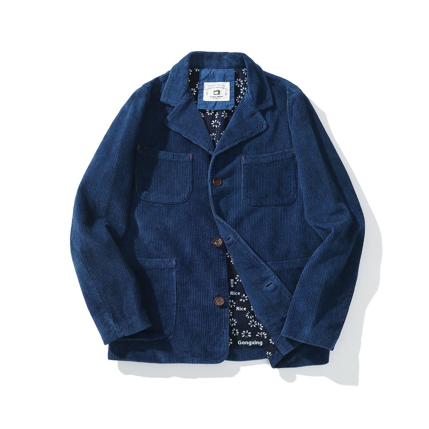 Woven Blue Dyed Coat Vintage Corduroy - Navy Blue / S