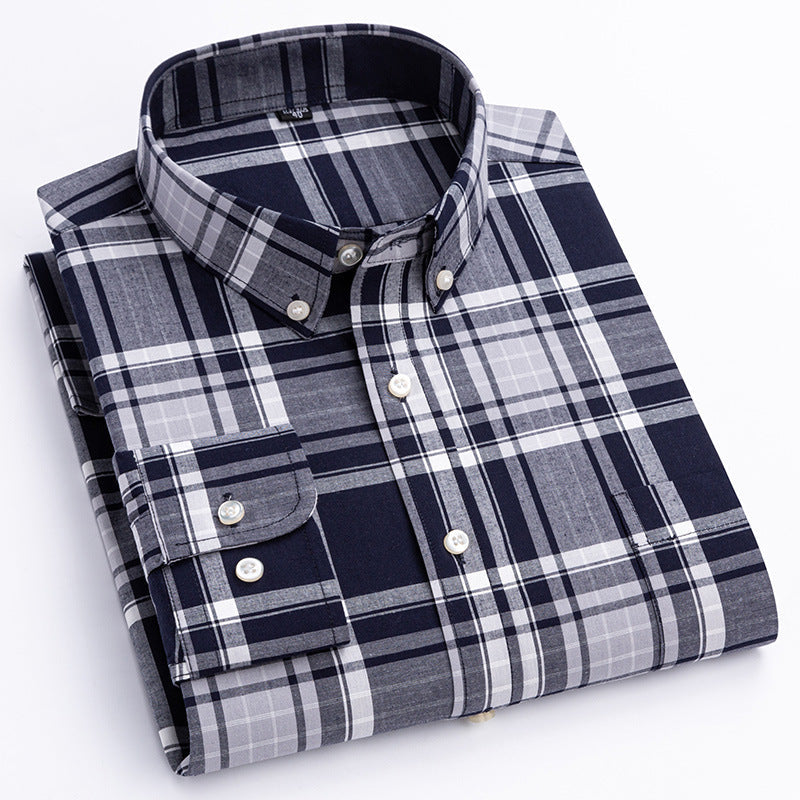 Men’s Xinjiang Cotton Plaid Buckle Collar Casual Cardigan Shirt