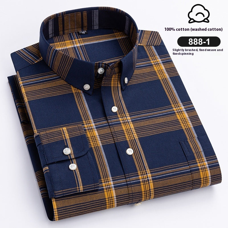 Men’s Xinjiang Cotton Plaid Buckle Collar Casual Cardigan Shirt - 8881 Colors / 39