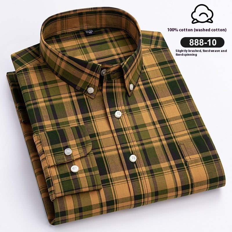 Men’s Xinjiang Cotton Plaid Buckle Collar Casual Cardigan Shirt - 88810 Colors / 39