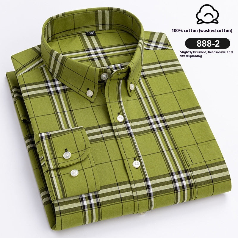 Men’s Xinjiang Cotton Plaid Buckle Collar Casual Cardigan Shirt - 8882 Colors / 39