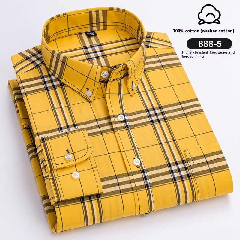 Men’s Xinjiang Cotton Plaid Buckle Collar Casual Cardigan Shirt - 8885 Colors / 39