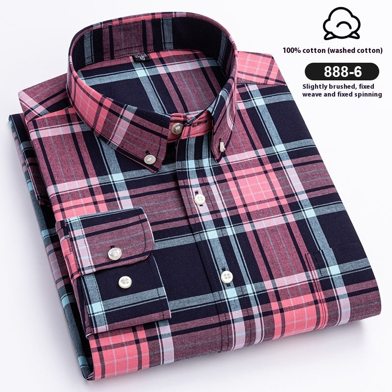 Men’s Xinjiang Cotton Plaid Buckle Collar Casual Cardigan Shirt - 8886 Colors / 39