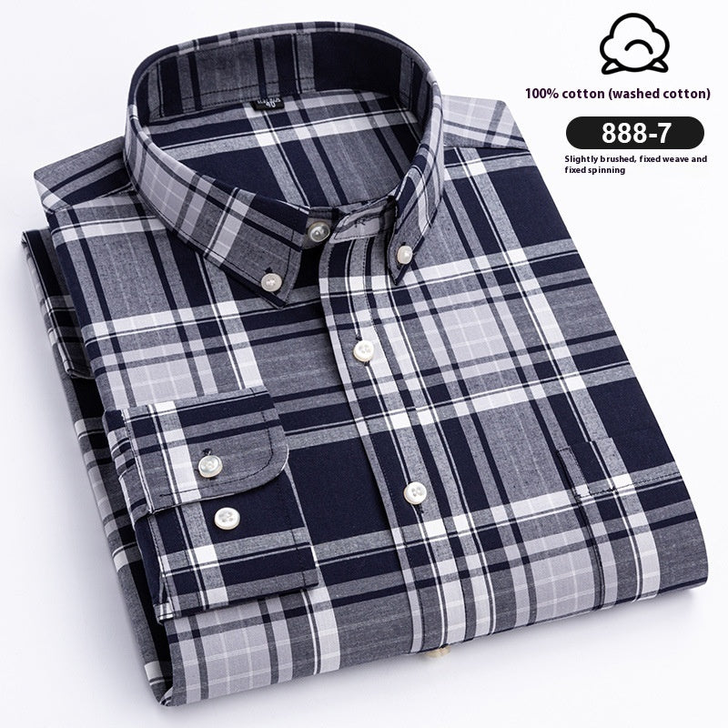 Men’s Xinjiang Cotton Plaid Buckle Collar Casual Cardigan Shirt - 8887 Colors / 39