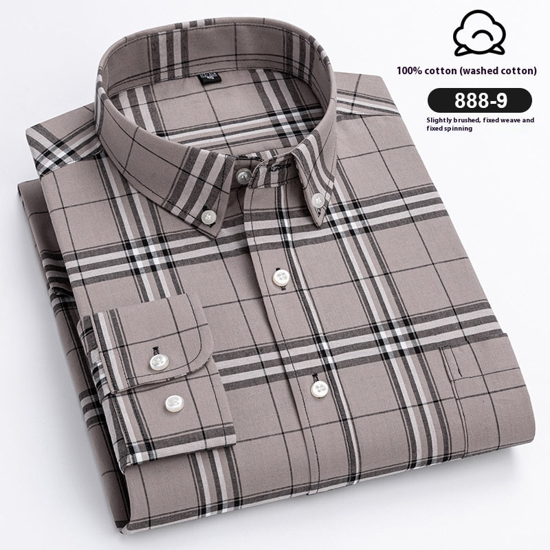 Men’s Xinjiang Cotton Plaid Buckle Collar Casual Cardigan Shirt - 8889 Colors / 39