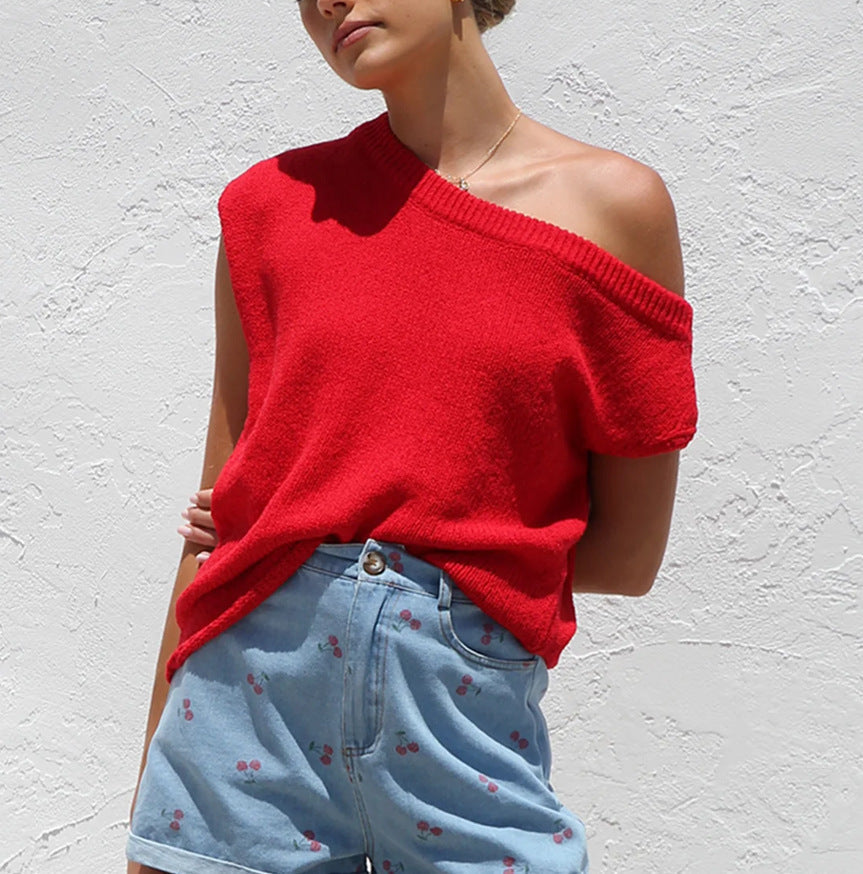 Knitted Y2g Summer Knitwear Sweater Pullover Top - Red / S