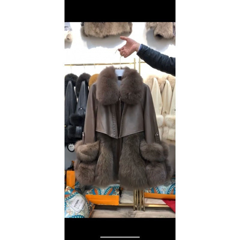 Young Genuine Leather Fur Coat Sheep Fur Fur All-in-one Coat Women’s Coat - Coffee / M