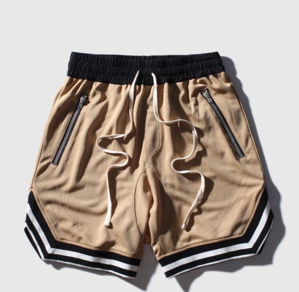 Basketball pants zipper men’s casual pants men’s shorts - Khaki / L