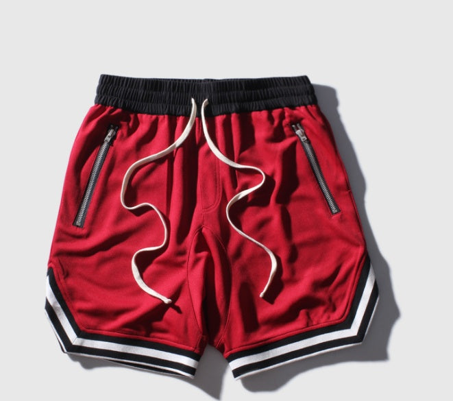 Basketball pants zipper men’s casual pants men’s shorts - Red / M