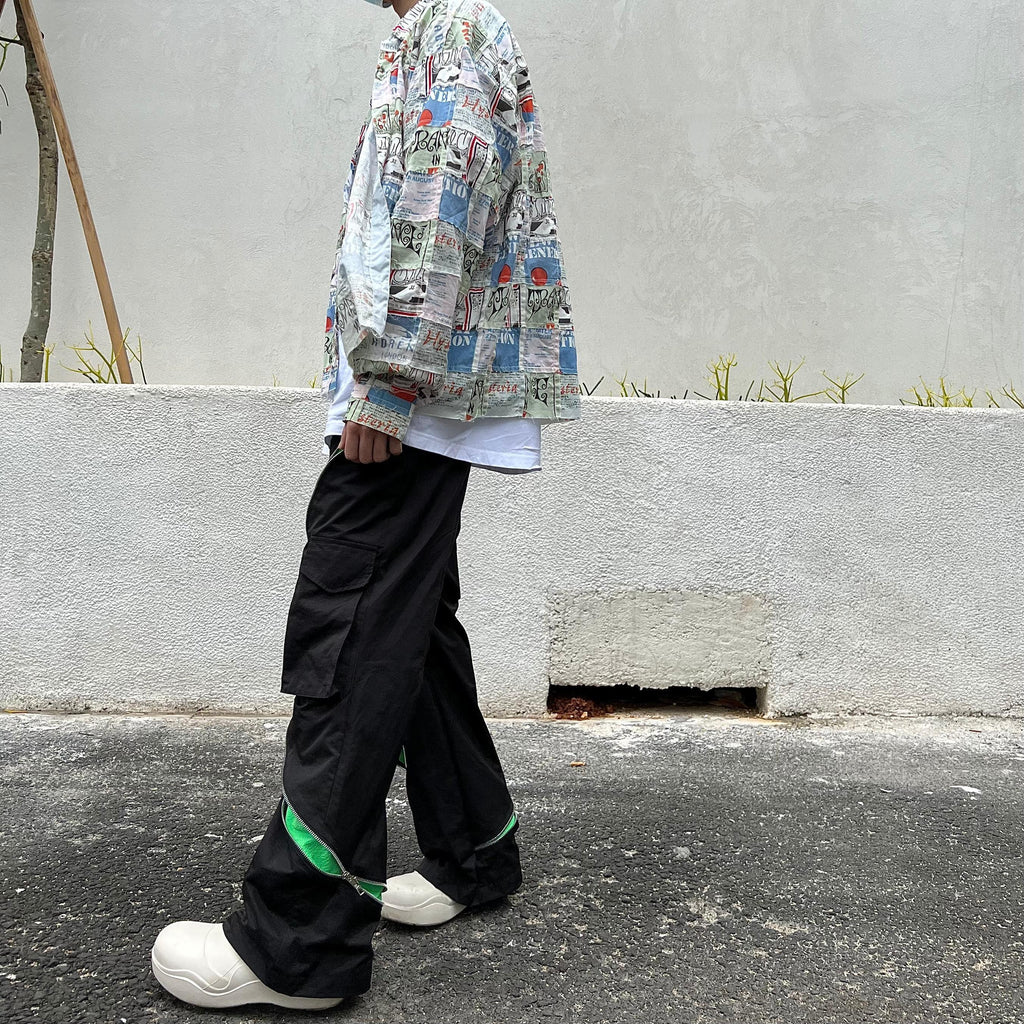 Zippered Concealed Contrast Offset Performance Pants