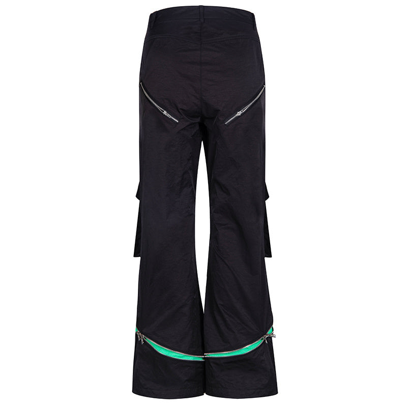 Zippered Concealed Contrast Offset Performance Pants