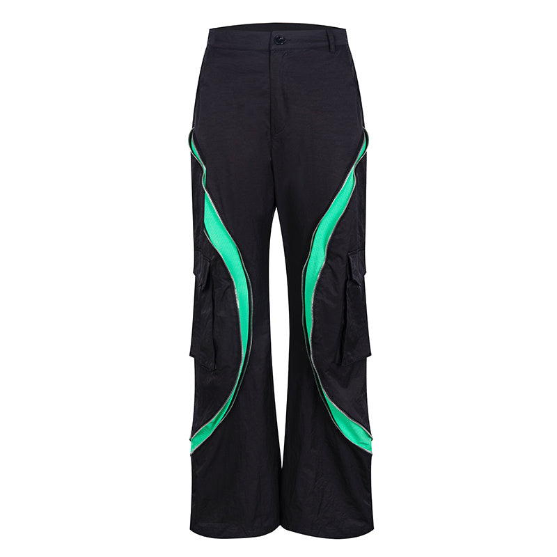 Zippered Concealed Contrast Offset Performance Pants - Black / S